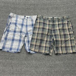 Gap Shorts Mens Size 34 Plaid Flat Front Cotton Bermuda Long Chino Blue